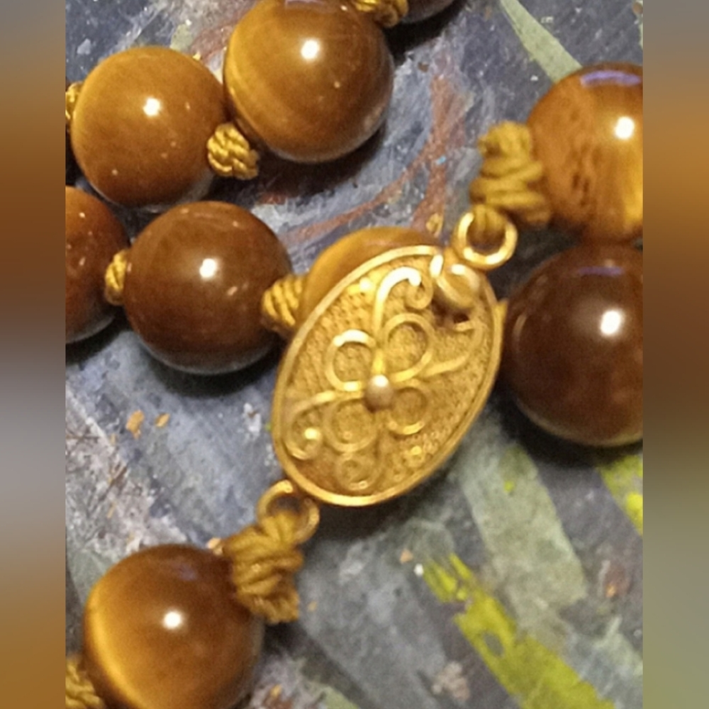 Tiger Eye Beaded Necklace sterling silver 925 Vintage